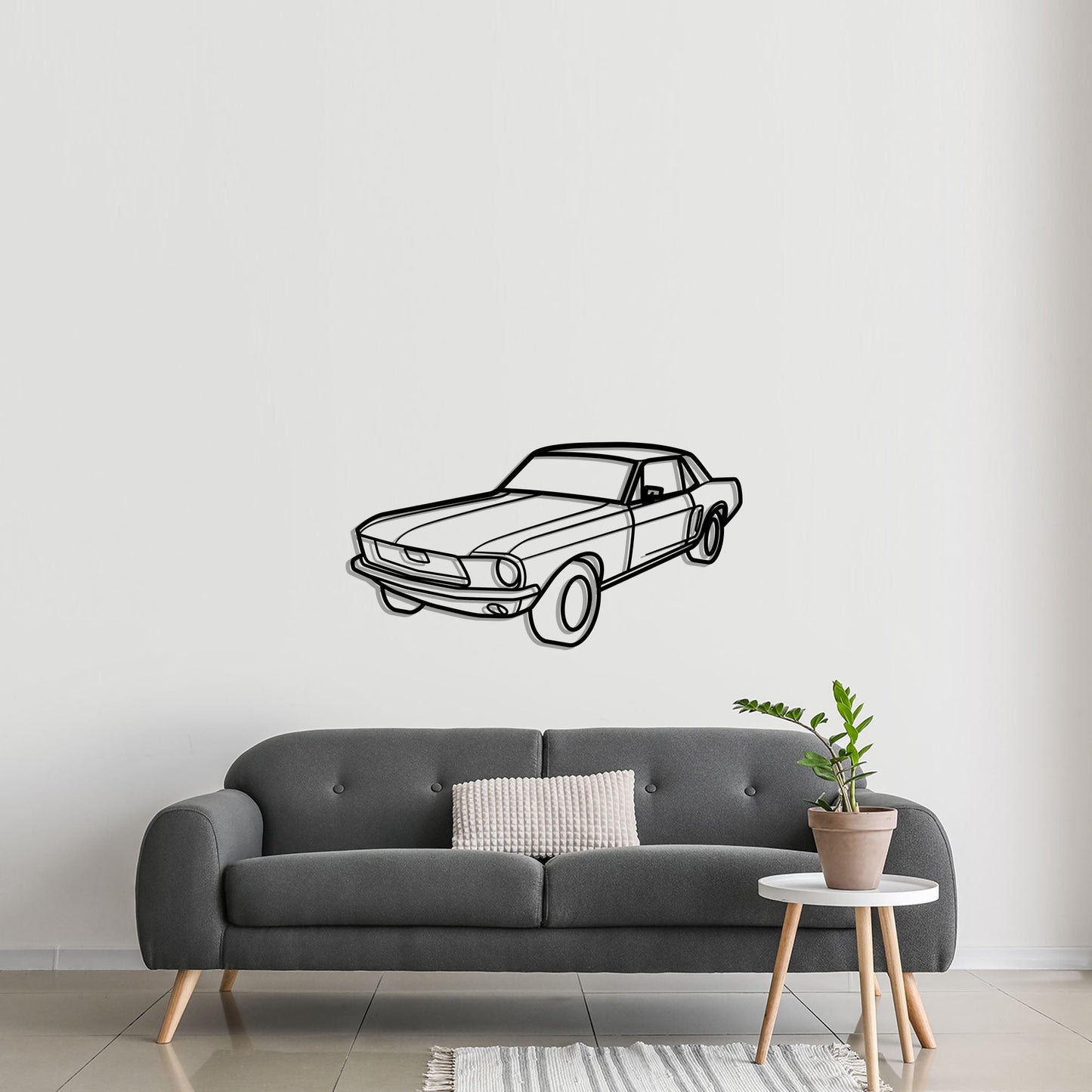 1968 Ford Mustang Diagonal Metal Silhouette Metal Wall Art