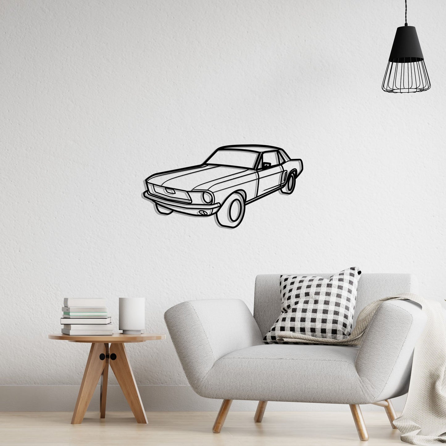 1968 Ford Mustang Diagonal Metal Silhouette Metal Wall Art