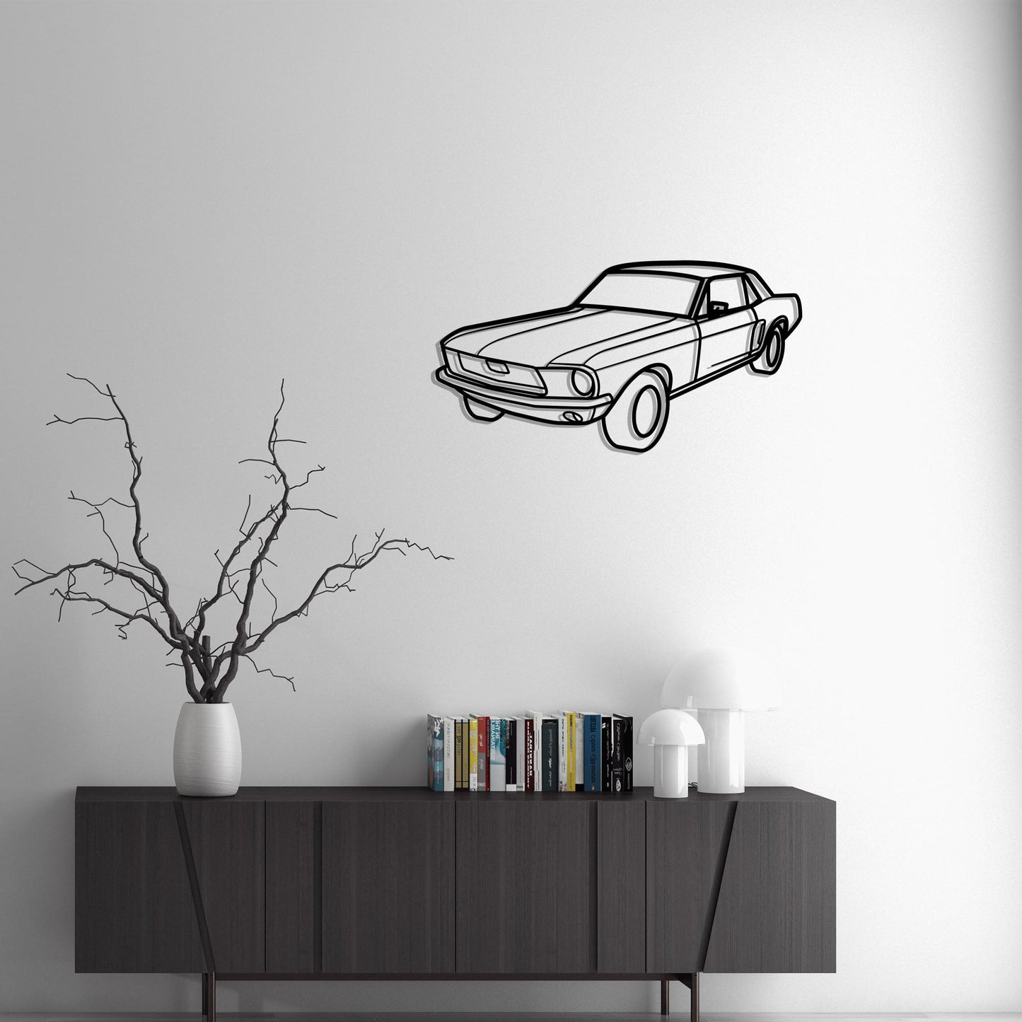 1968 Ford Mustang Diagonal Metal Silhouette Metal Wall Art